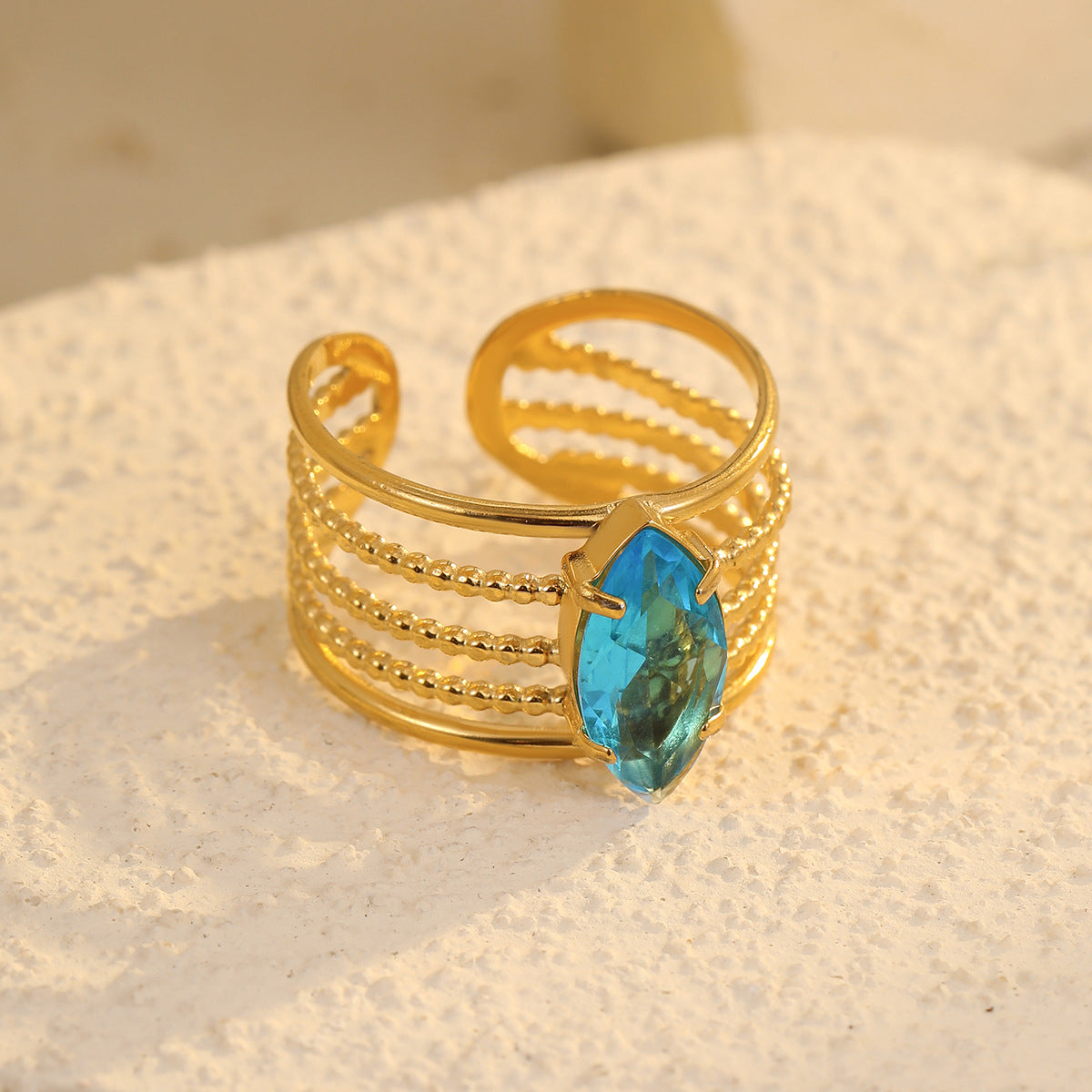 Wholesale  Stainless Steel Wide Hollow Water Drop Zircon Ring