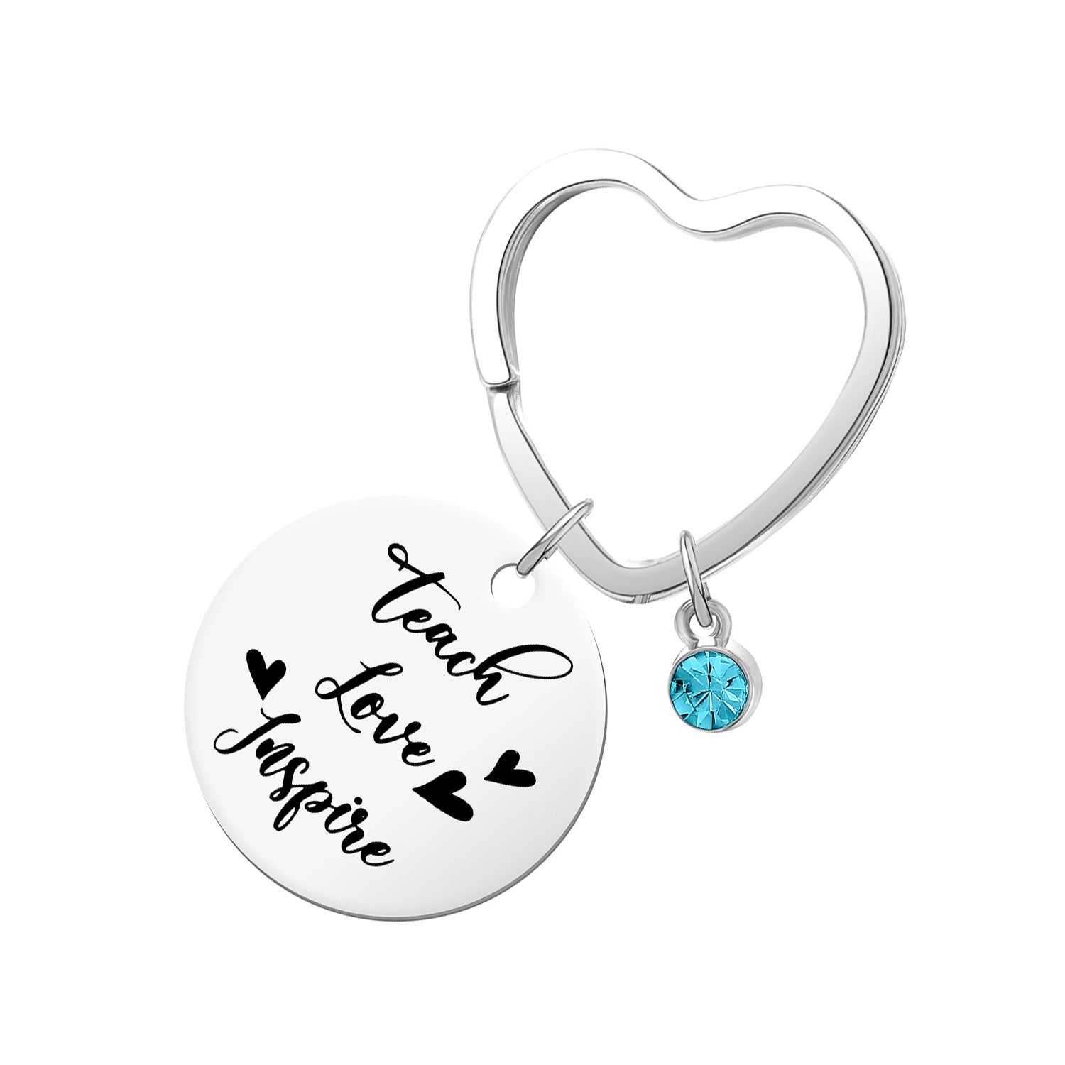 Wholesale Heart Shaped Keychain Blue Diamond Mother's Day Metal Engraving Keychain