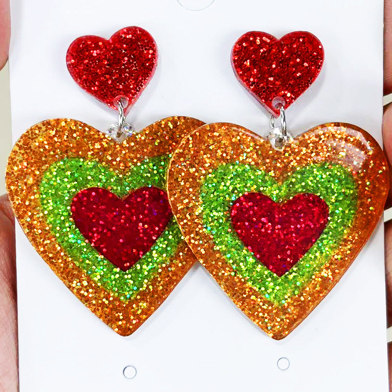 Wholesale 2pairs/pack Fluorescent Glitter Heart-shaped Acrylic Earrings ACC-ES-HY123