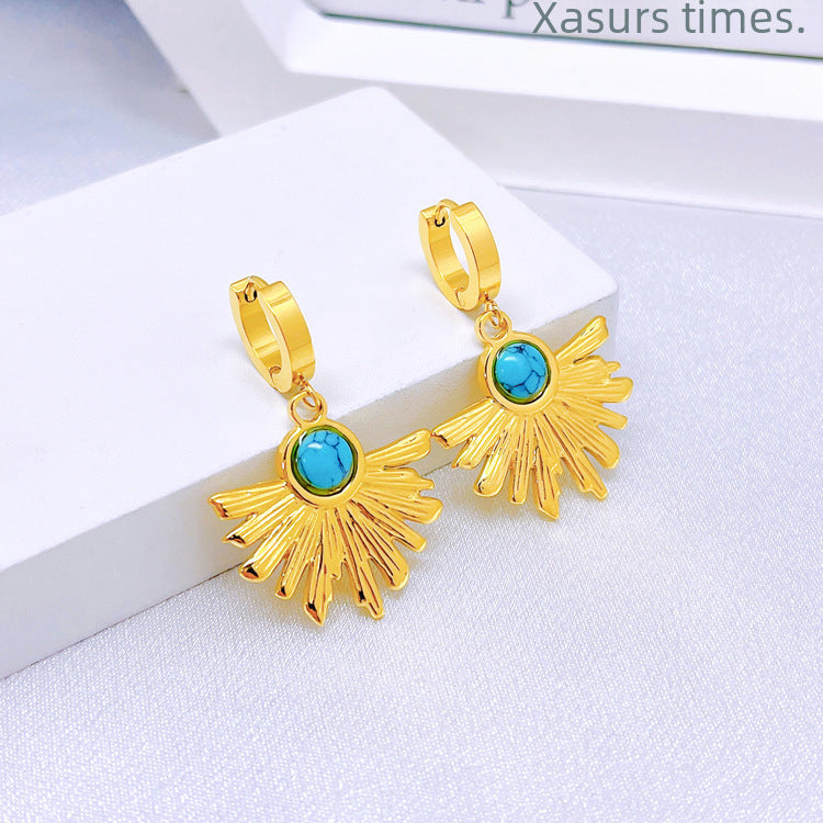 Wholesale Titanium Steel full diamond round pendant mid-length flower earrings