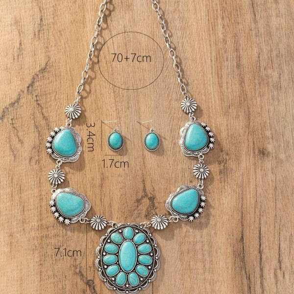 Wholesale Vintage Left and Right Shaped Necklaces Turquoise Earrings Western Style Necklace ACC-NE-Gaoz003