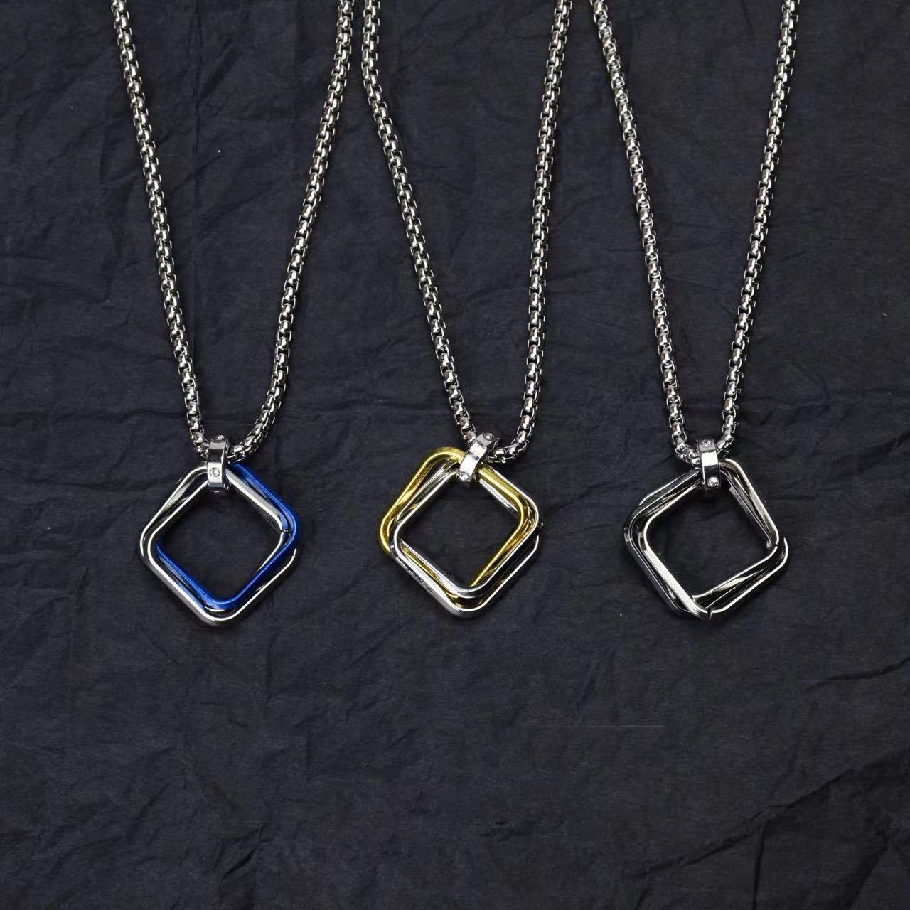 Wholesale Modern Geometric Three-Ring Pendant Necklace,  Alloy,  70cm Box Chain,  Unisex Jewelry Accessory for Resale