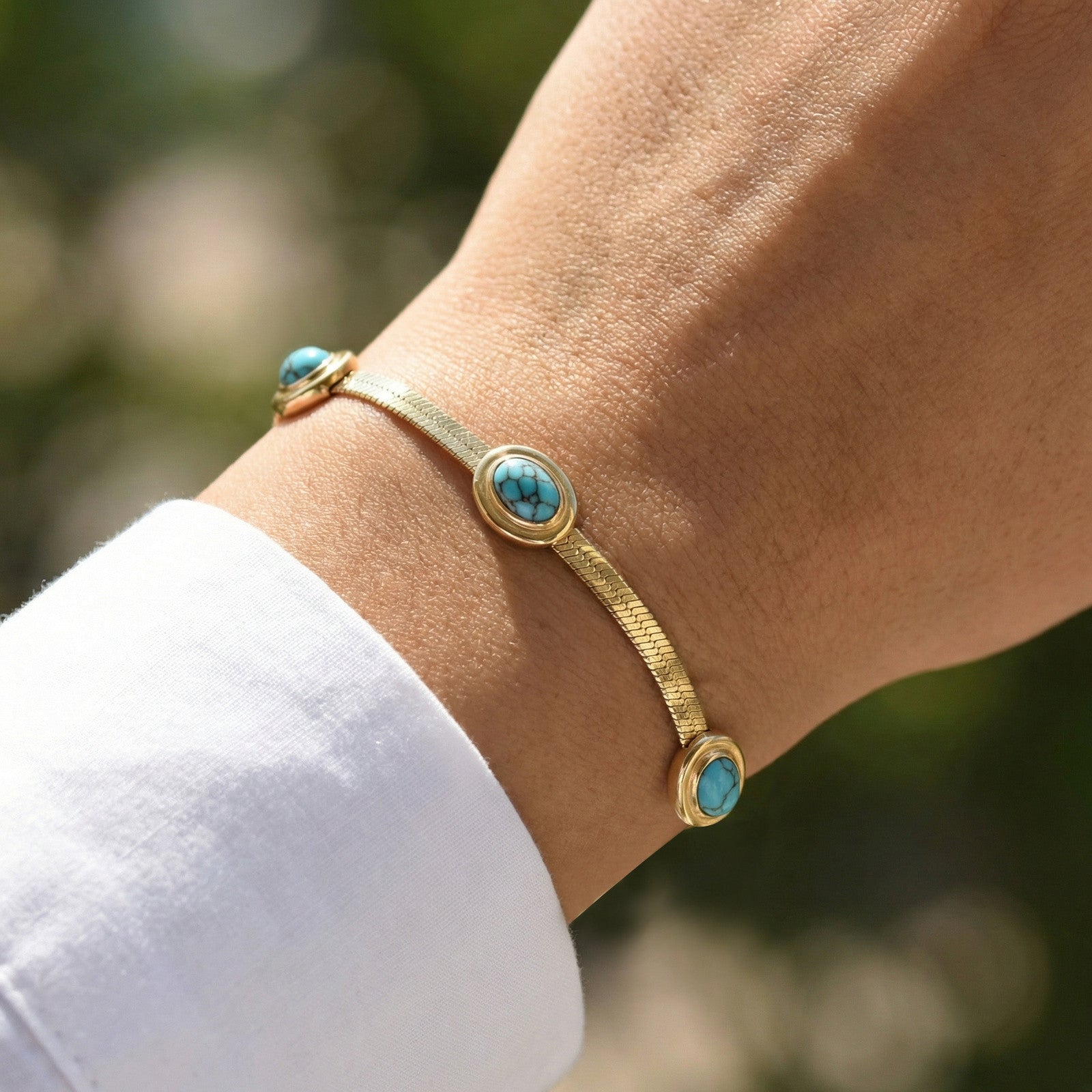 Wholesale Gold Plated Stainless Steel Natural Stone Blade Chain Bracelet Vintage Retro Women S Fashion Jewelry Gift Boutique Resale
