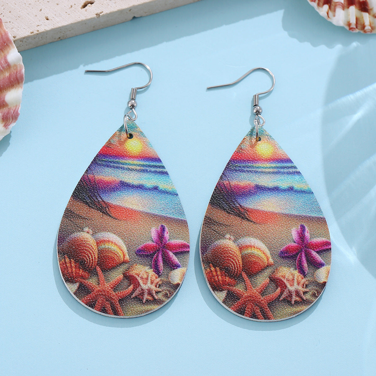 Wholesale Starfish shell conch beach waves sunset water drop earrings