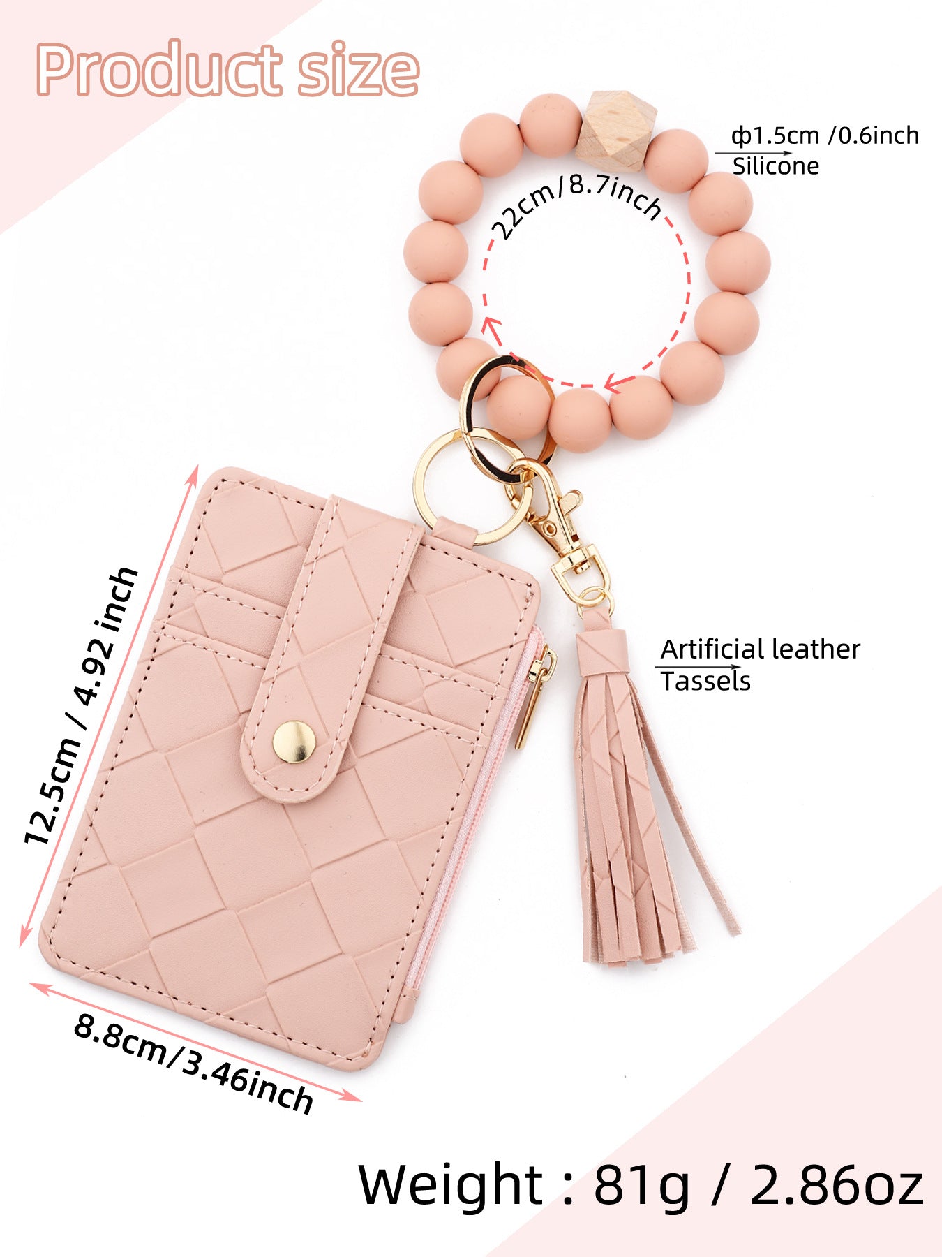 Wholesale Silicone Bead Bracelet Plaid Card Bag PU Leather Wristlet Keychain