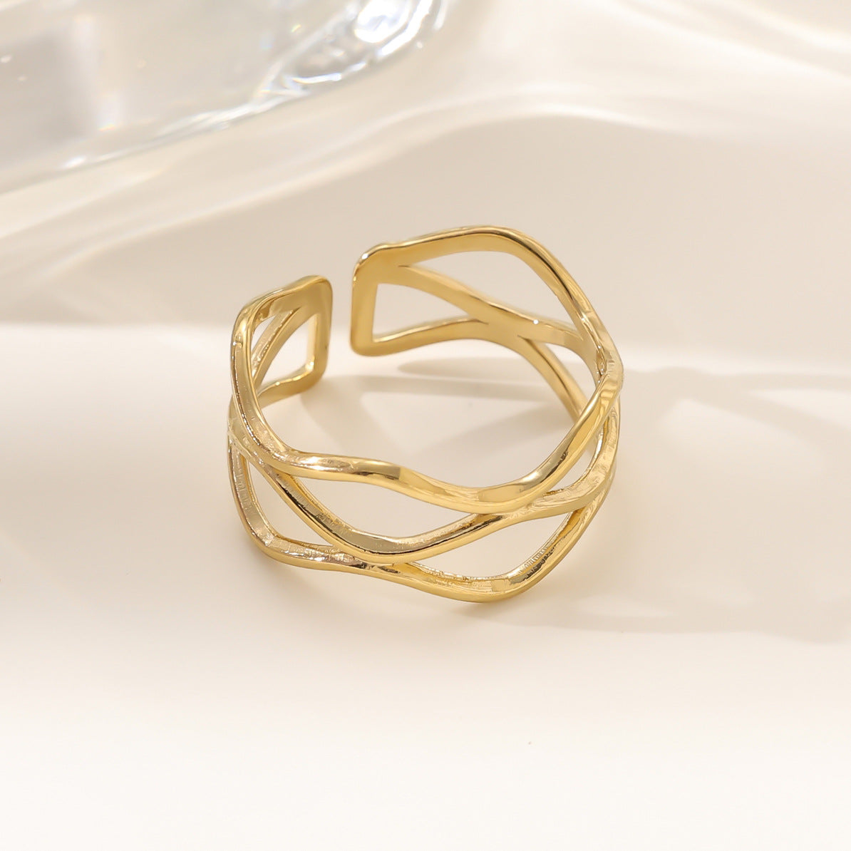 Wholesale Stainless steel gold-plated adjustable ring