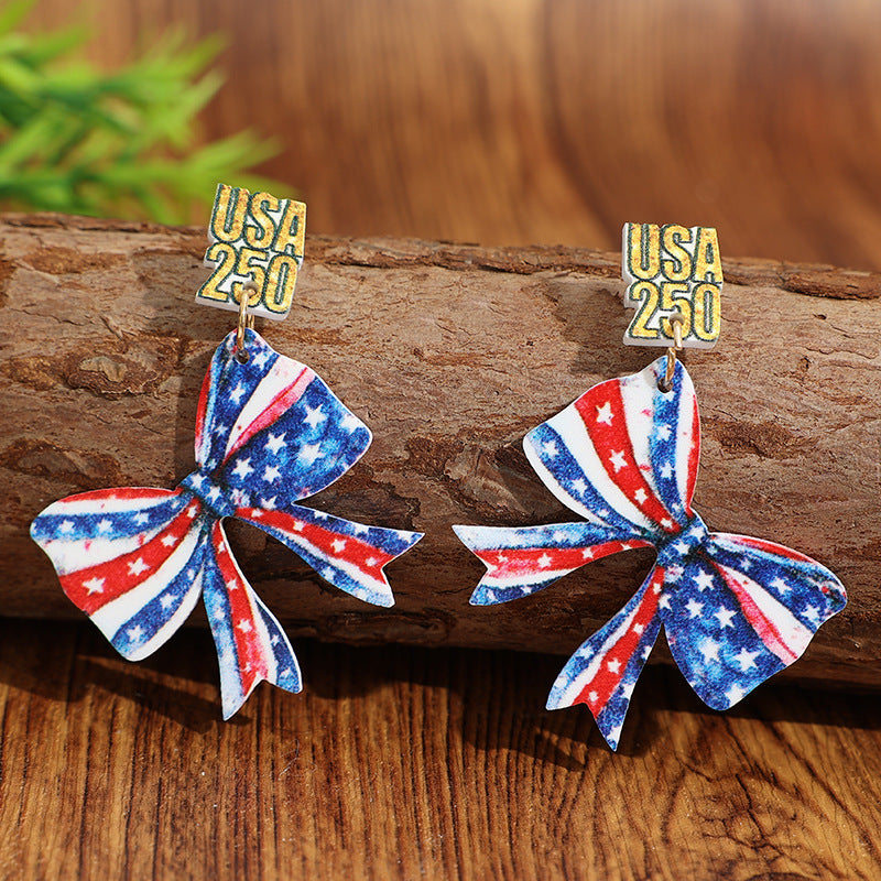 Wholesale Acrylic Independence Day Themed Drop Earrings