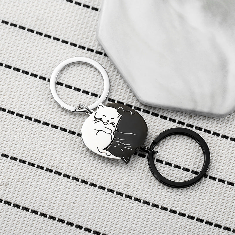 Wholesale Black and White Cartoon Cat Stainless Steel Keychains ACC-KC-JinZhu018