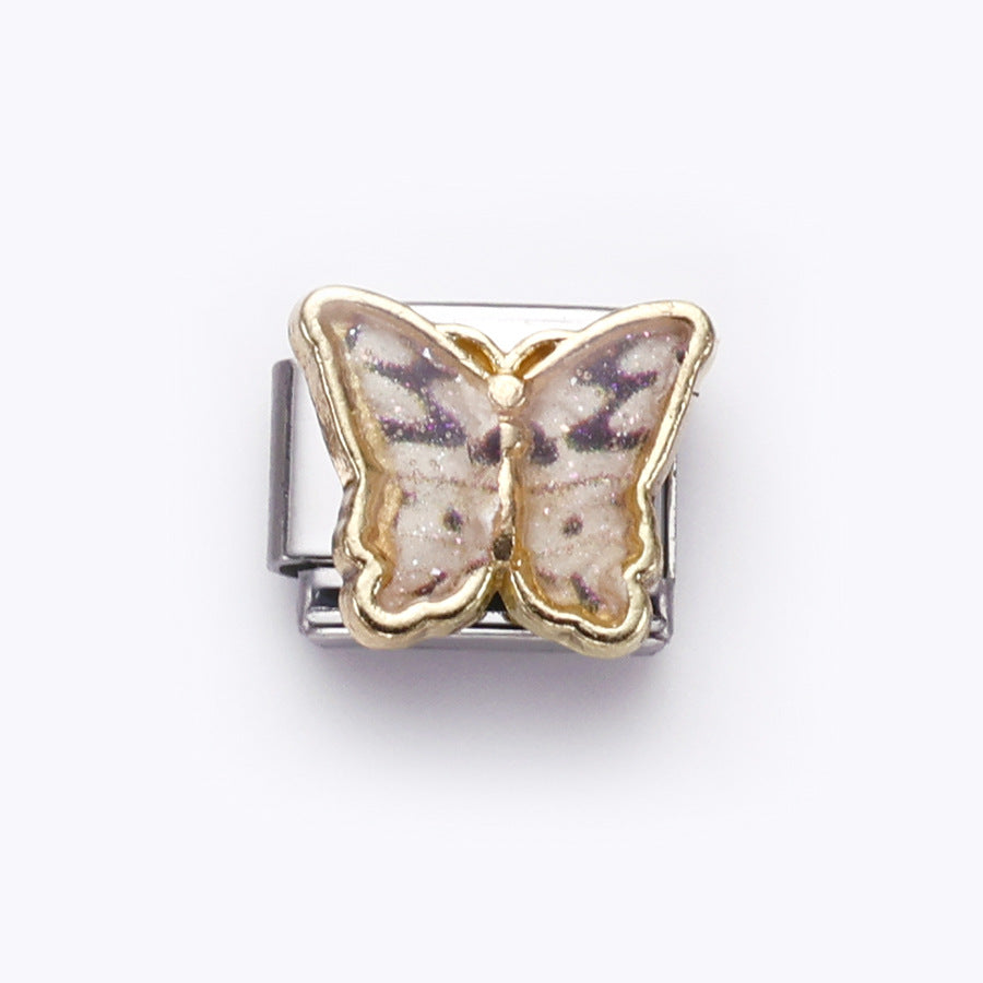 Wholesale 10pcs Italian Charm Bracelet 9mm DIY Splicing Flower Fruit Rainbow Series Stainless Steel Composable Bracelet