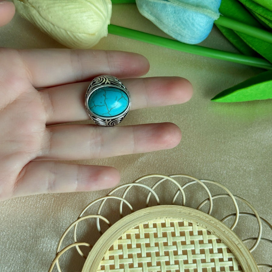 Wholesale Vintage Turquoise Titanium Men's Ring