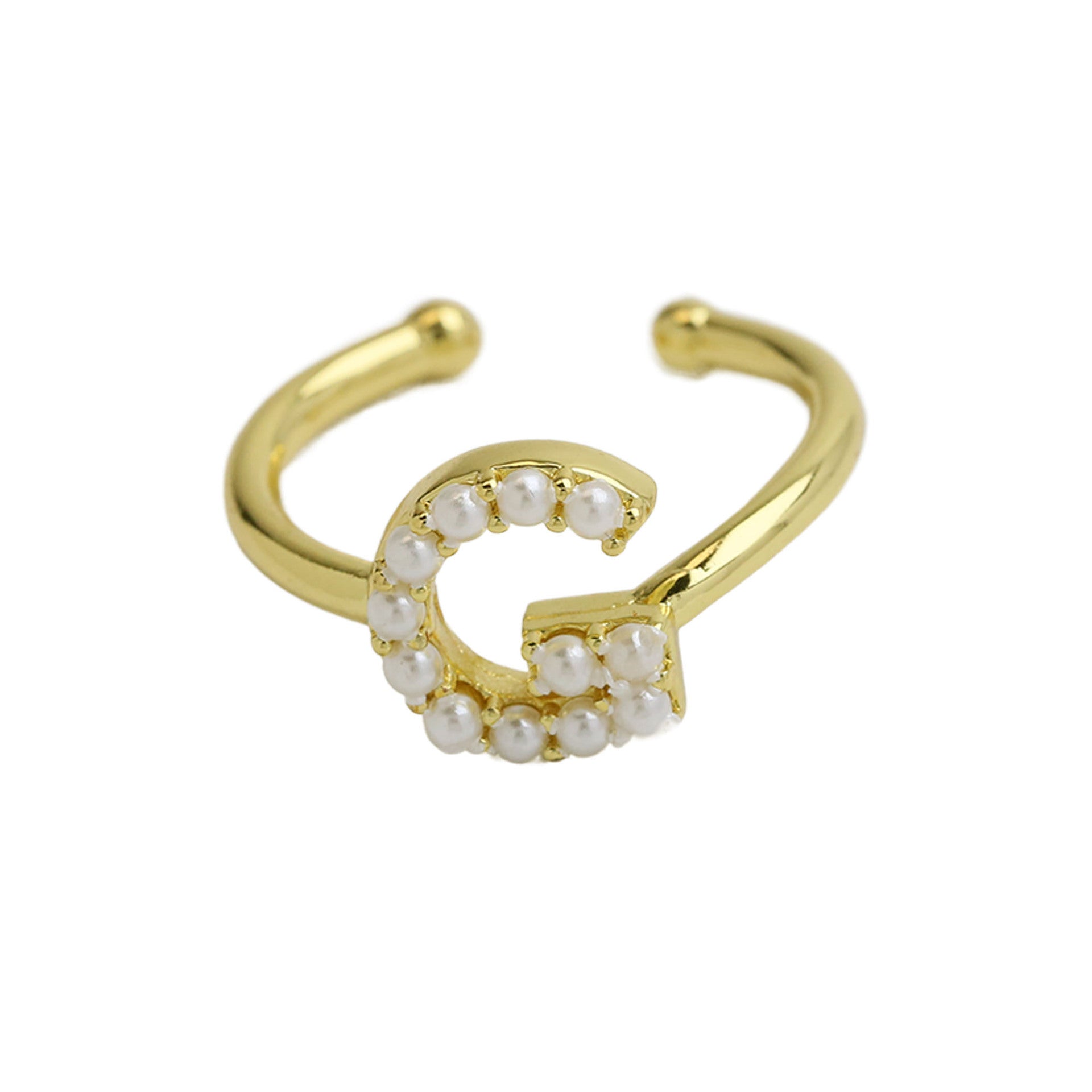 Wholesale  brass pearl 26 English letters open ladies ring