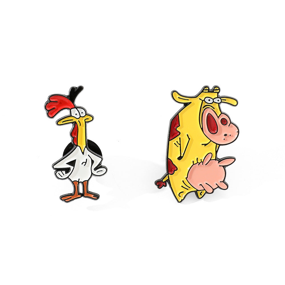Wholesale Cartoon Creative Personality Chicken and Cow Metal Brooch
