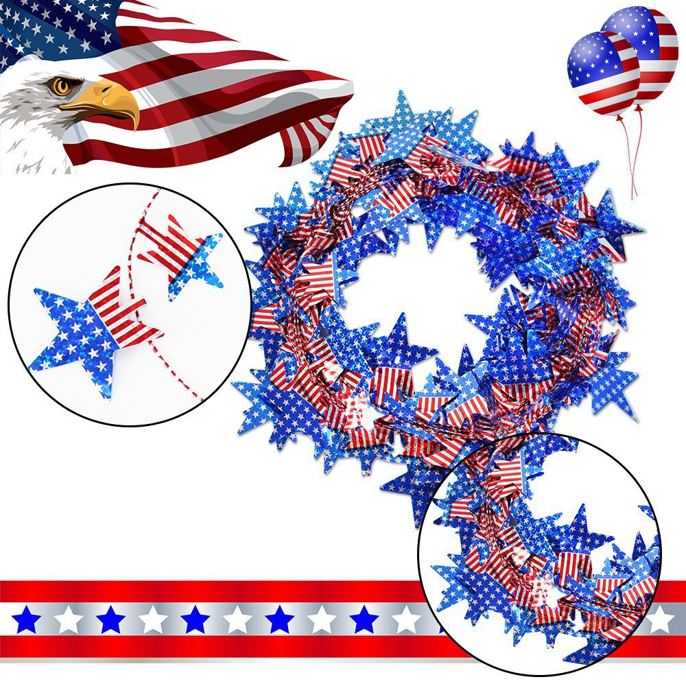 Wholesale Iron wire five-pointed star lace color strips Independence Day metal wire decoration