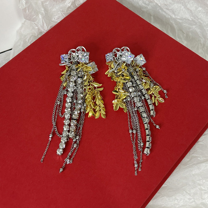 Wholesale exaggerated personality flash Diamond zircon wheat tassel earrings