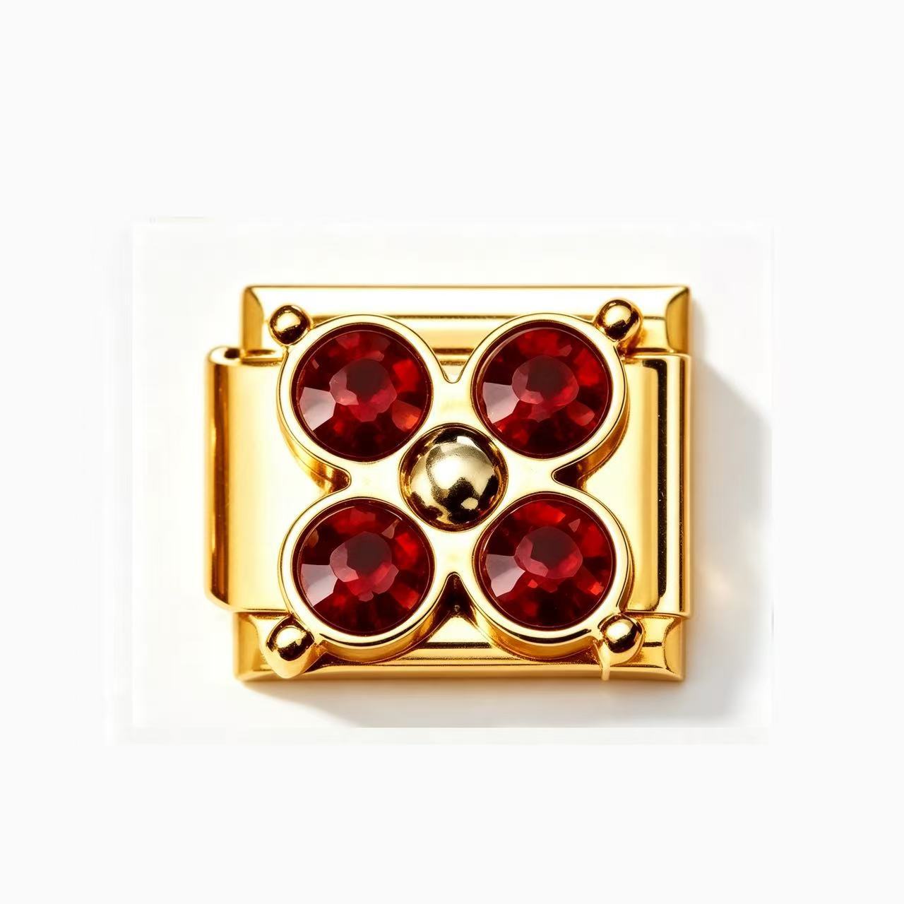 Wholesale Gold Tone Stainless Steel Four Leaf Clover Bracelet Colorful Zircon Inlaid Italian Modular Design Fashion Jewelry Accessory For Everyday And Gift