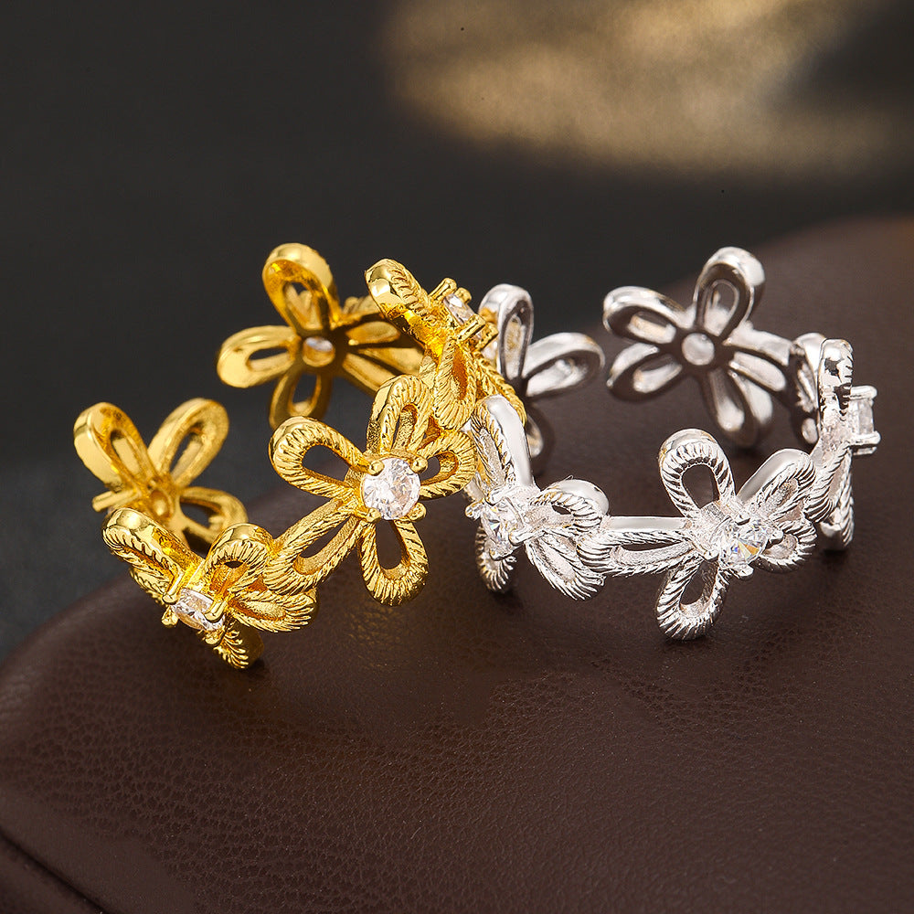 Wholesale Flower Ring For Women Gold Zircon Hollowed Design Jewelry Gift