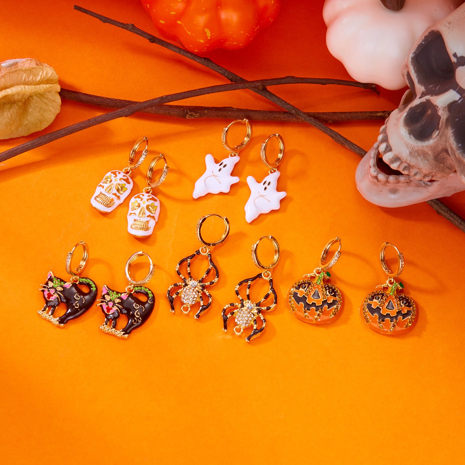 Wholesale  Black Oil-Drip  Pumpkin Ghost Pendant Earrings