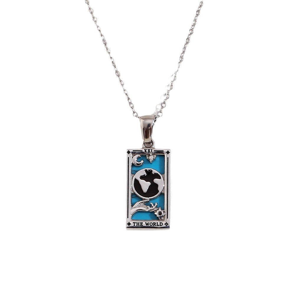 Wholesale Tarot Pendant Necklace 18K Gold Plated Stainless Steel Retro Trendy Jewelry Gift
