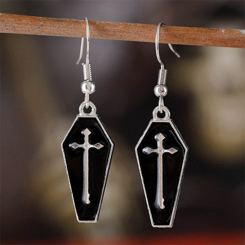 Wholesale Gothic  Cross Skull Coffin Earrings Retro Zinc Alloy Electroplated Party Wear Boutique Resale