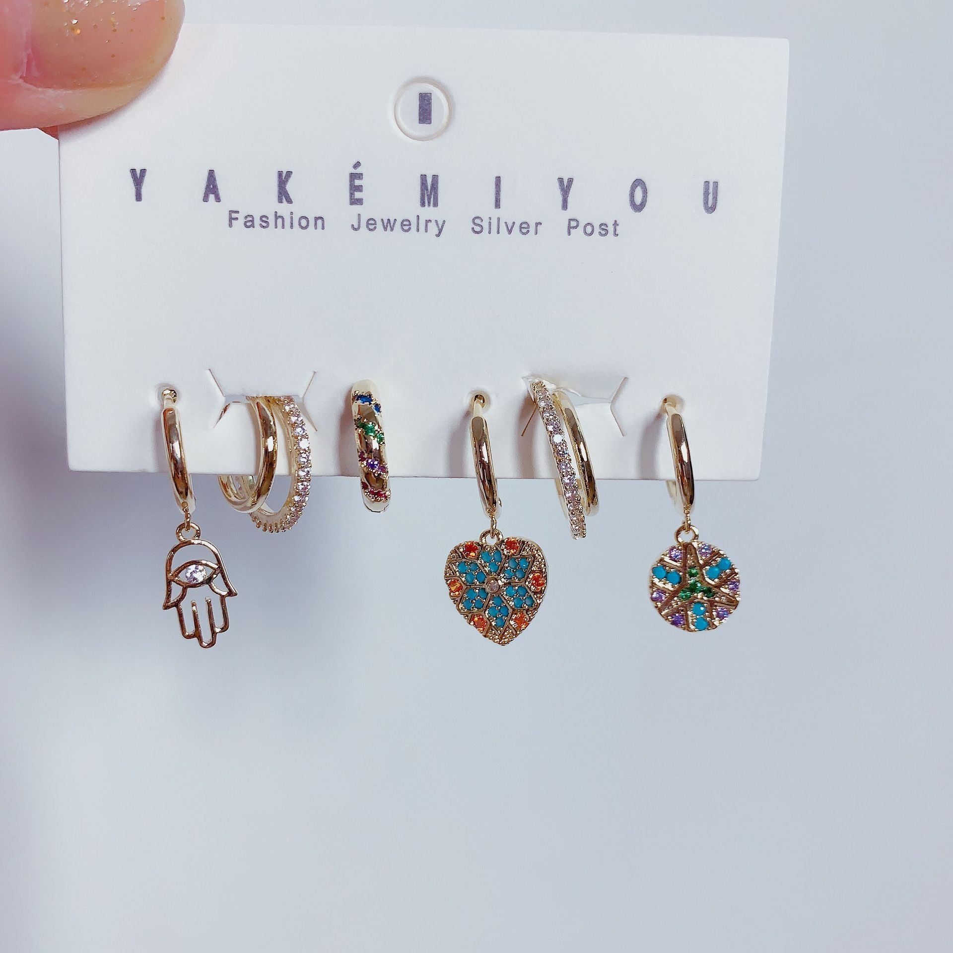 Wholesale Retro color zirconium micro earrings set
