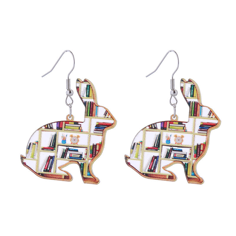 Wholesale School Season Love Cloud Bookshelf Rabbit Squirrel Books Acrylic Earrings
