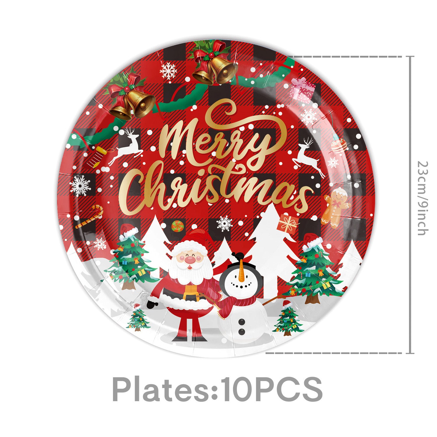 Wholesale Red and black plaid Christmas theme party tableware decoration supplies paper plate pull flag banner
