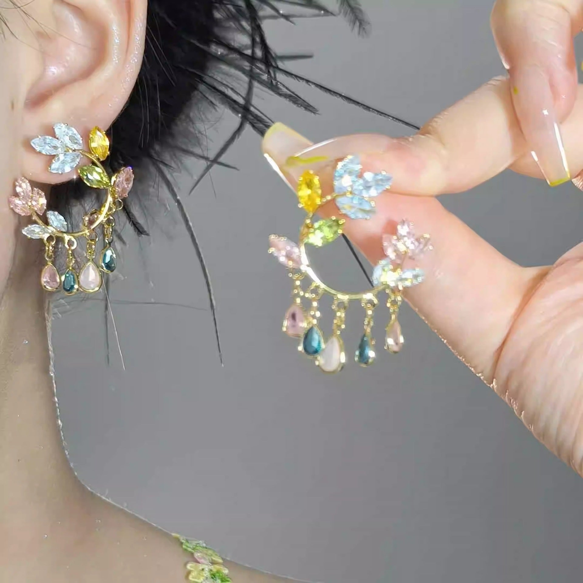 Wholesale Oil painting style flower tassel earrings