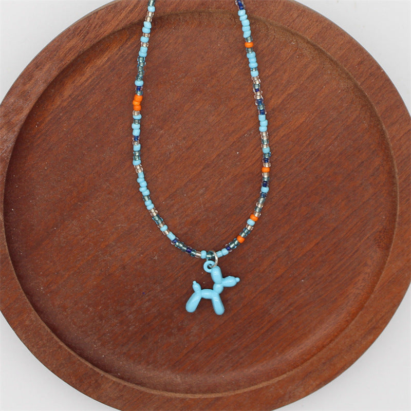 Wholesale cartoon puppy pendant macaron candy color  rice beads beaded necklace