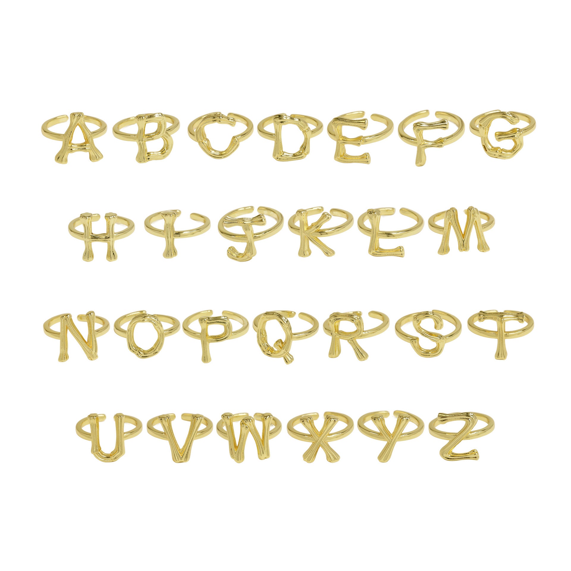 Wholesale  Golden Bamboo Bamboo Simple 26 English Letters Open Ring