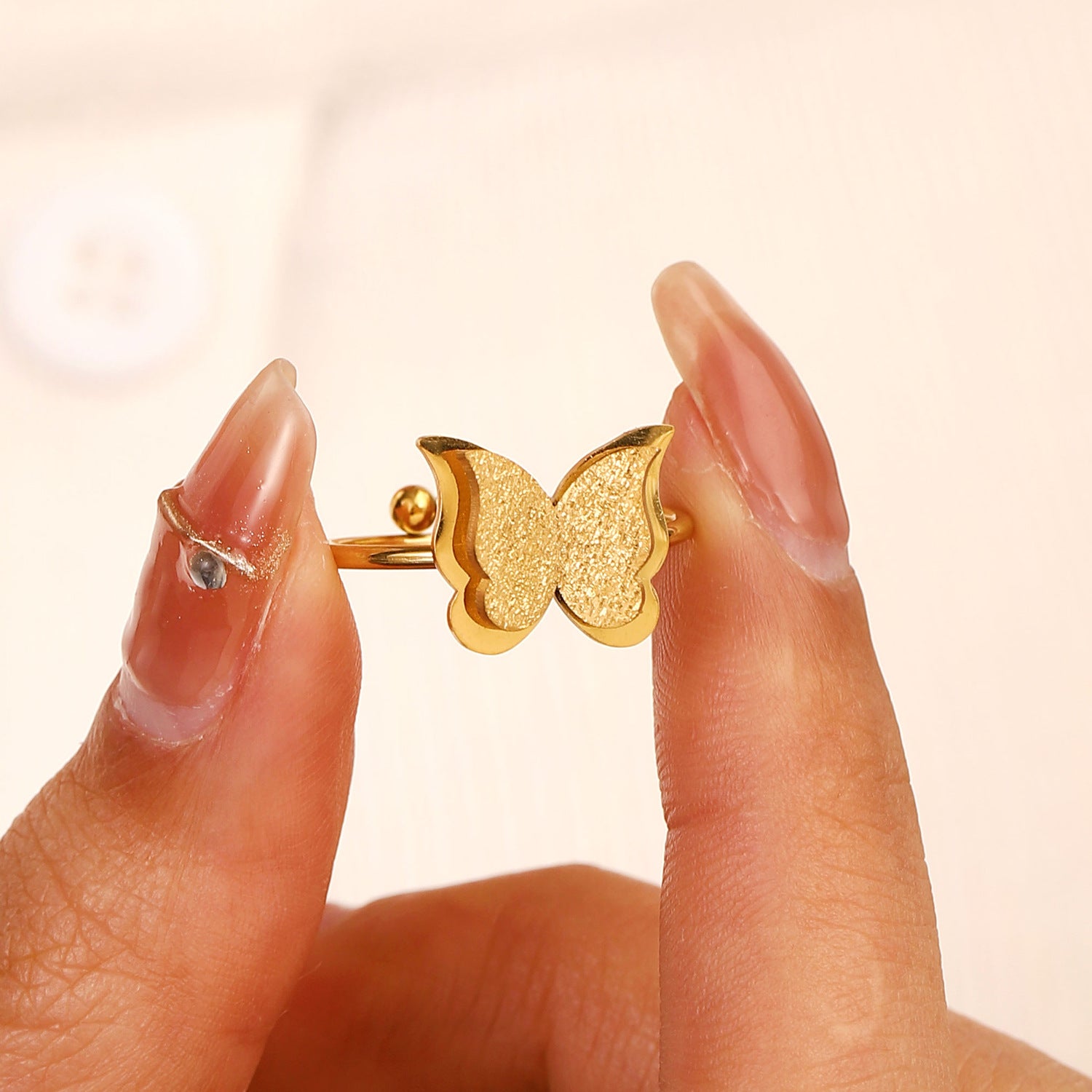 Wholesale Titanium Steel  popular butterfly ring double-layer opening ring