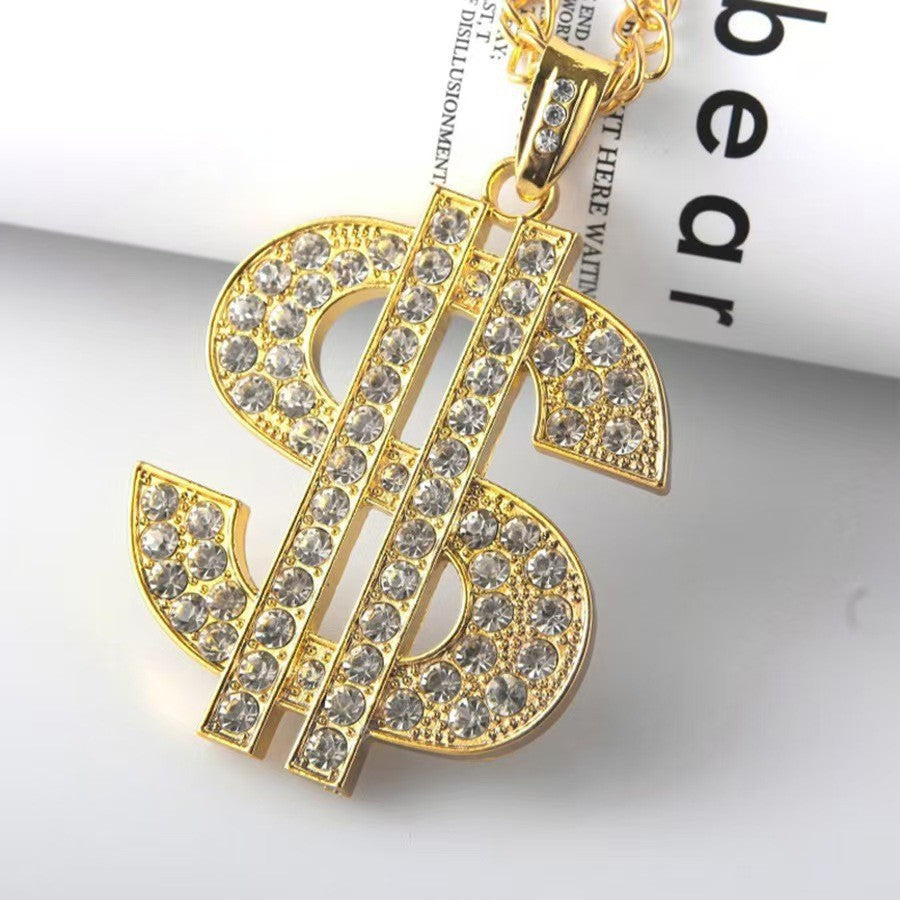 Wholesale Diamond Dollar Sign Pendant Necklace for Men,  Hip Hop Layering Jewelry Fashion Accessory