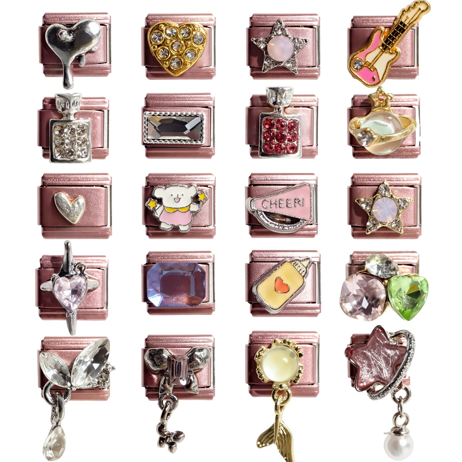 Wholesale 5PCS Fresh and Simple Heart Gemstone Italian Charm Bracelet Stainless Steel Jewelry Accessory for Women