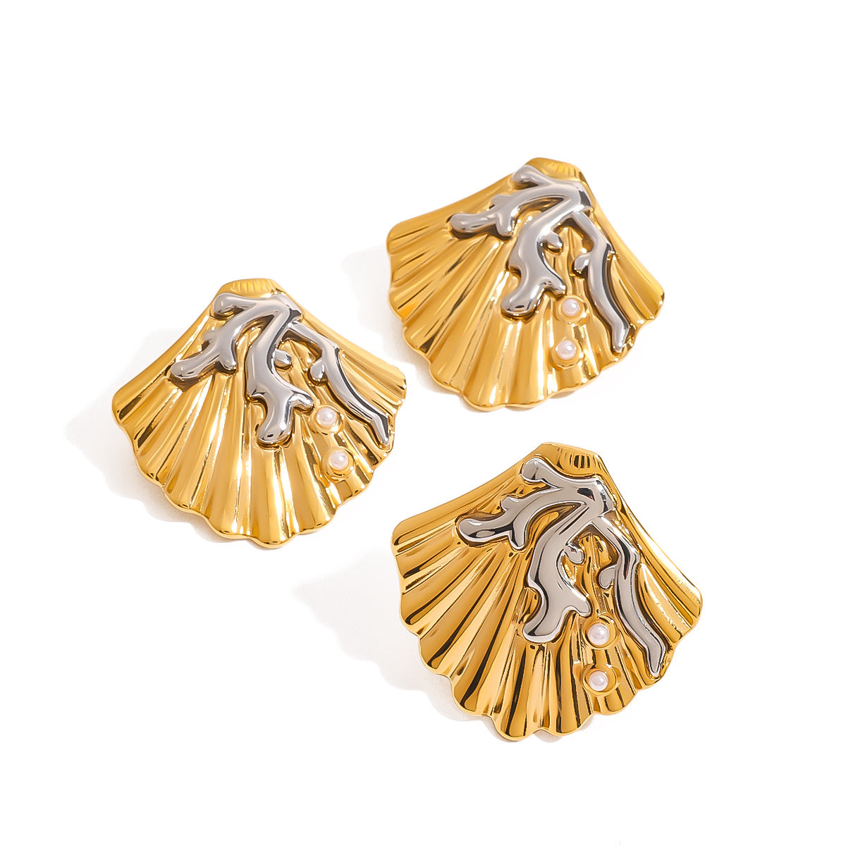 Wholesale  Stainless Steel Pearl Ring Shell Earrings