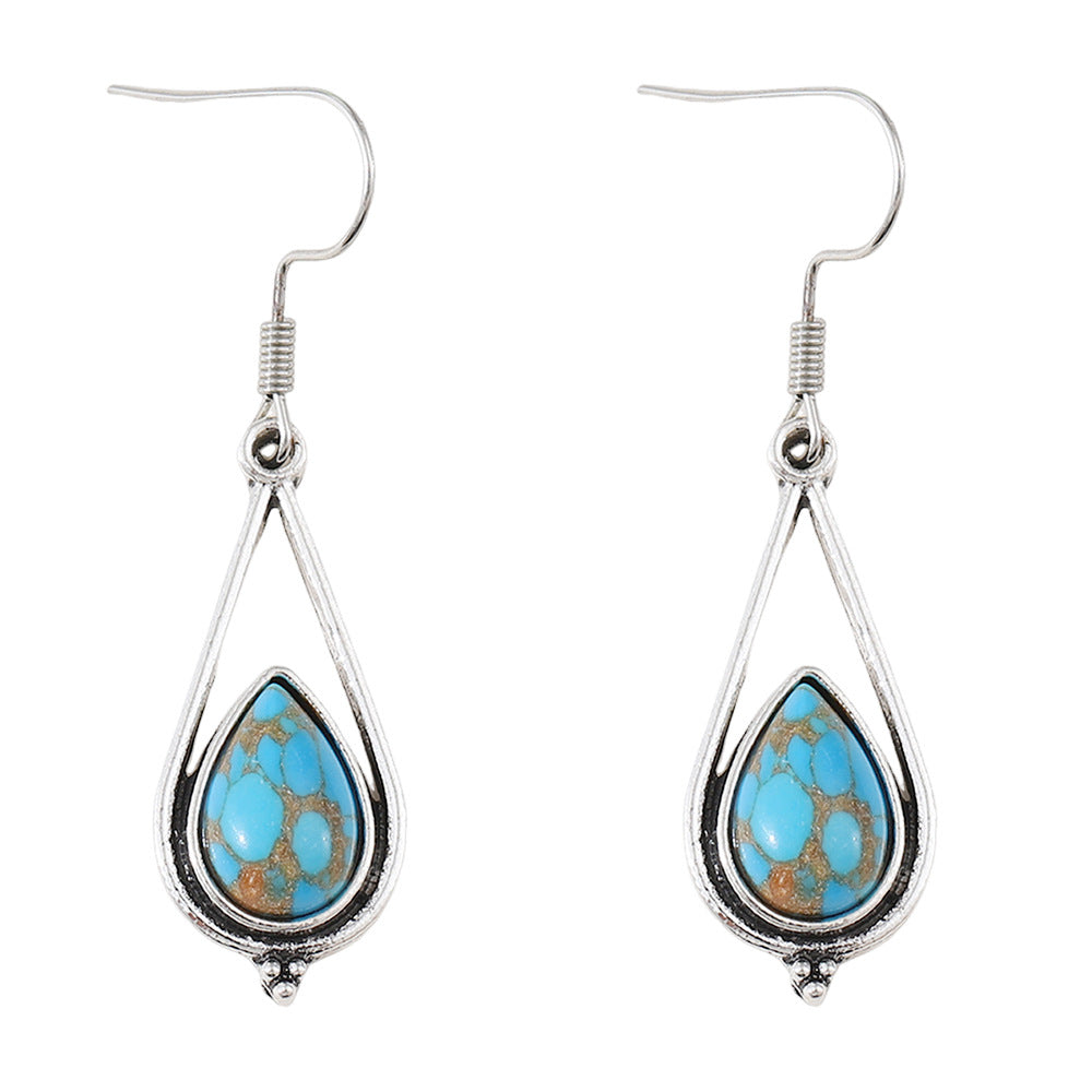 Wholesale Hollow Geometric Water Drop Turquoise Pendant Earrings
