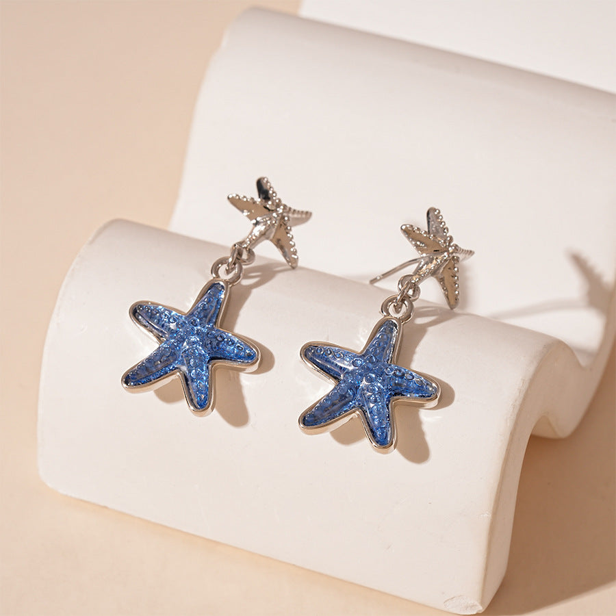 Wholesale Starfish resin silver needle earrings