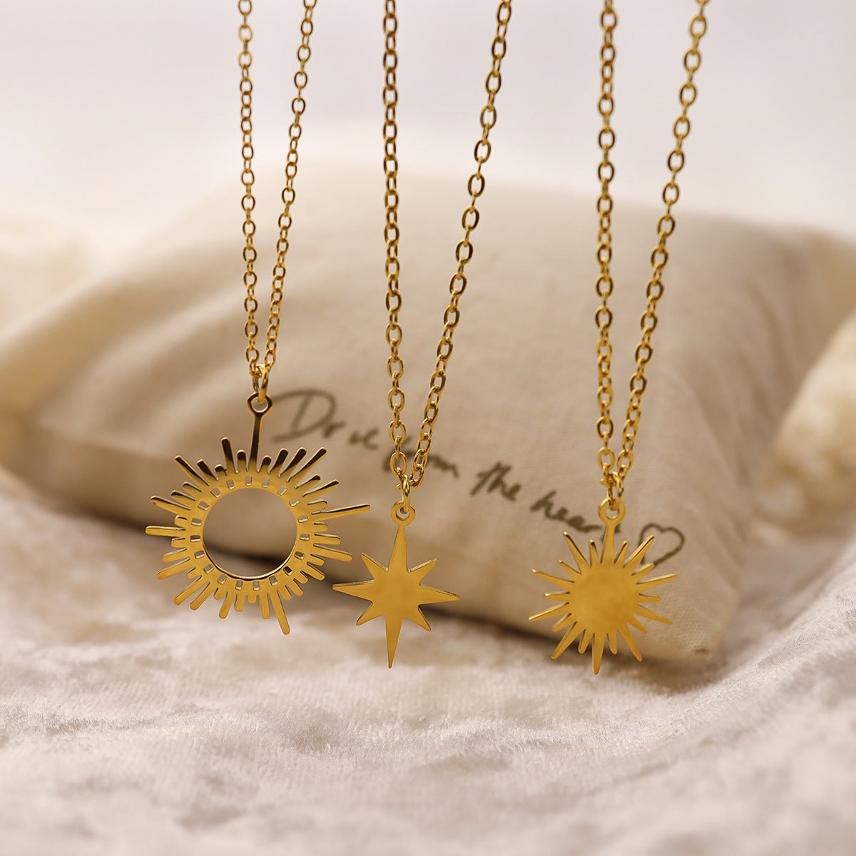 Wholesale  six-pointed star sun clavicle chain titanium steel necklace
