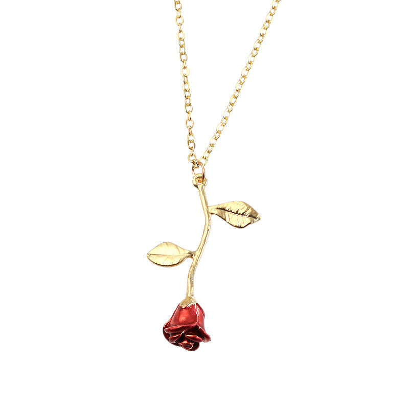 Wholesale Creative Water Drop Red Rose Necklace