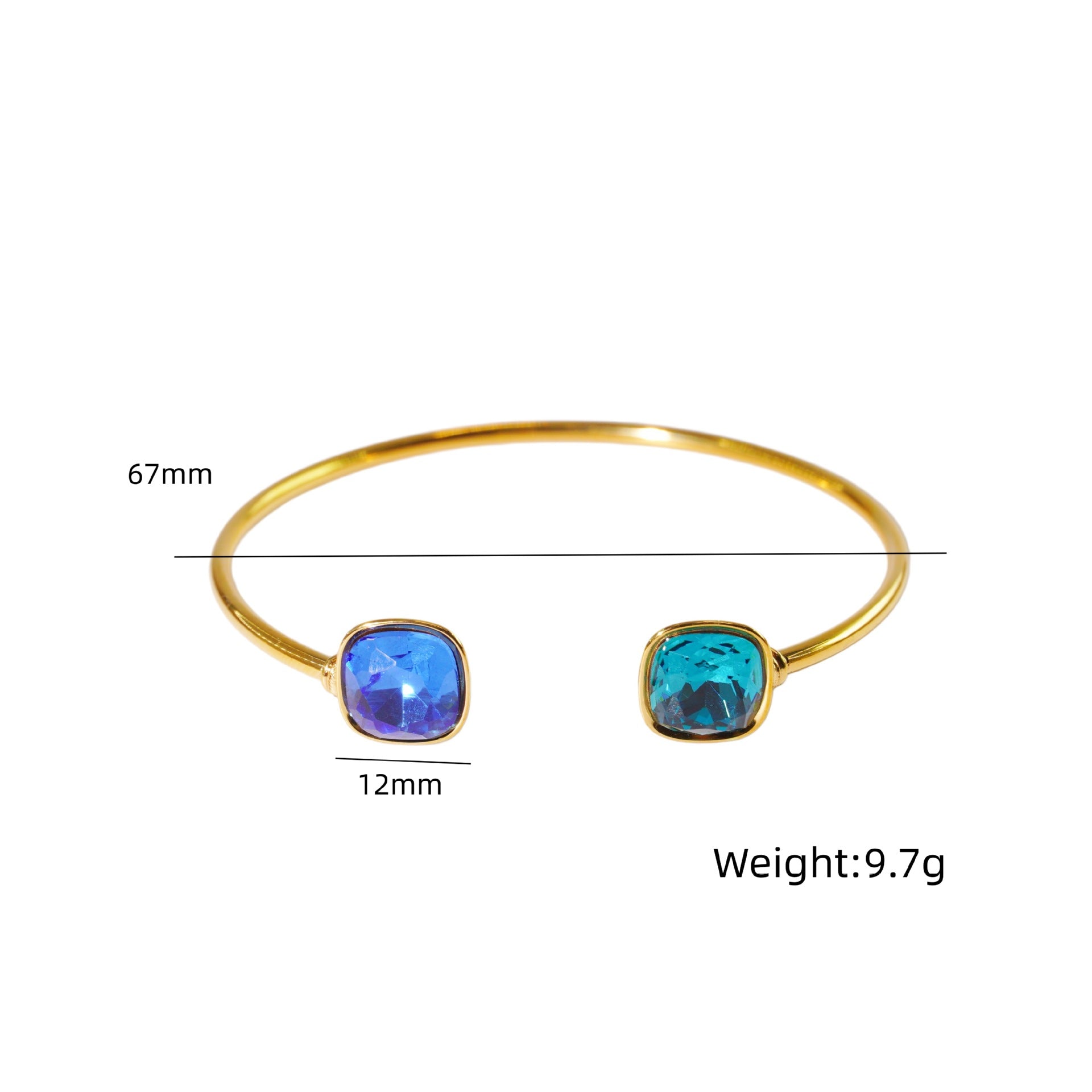 Wholesale Modern Minimalist Double Gemstone Inlaid Stainless Steel Open Bracelet Fashion Accessory Boutique Resale Gift