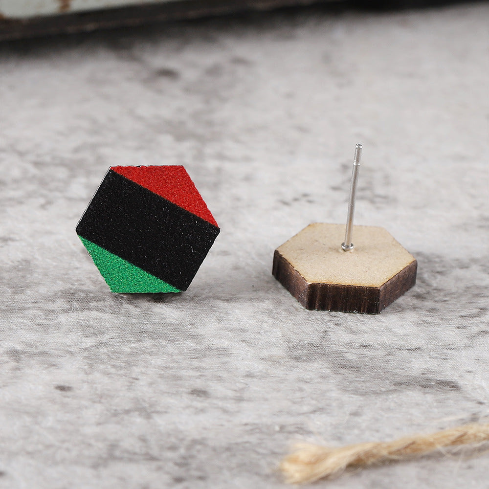 Wholesale Black, red, yellow, green and African flag colored wooden earrings