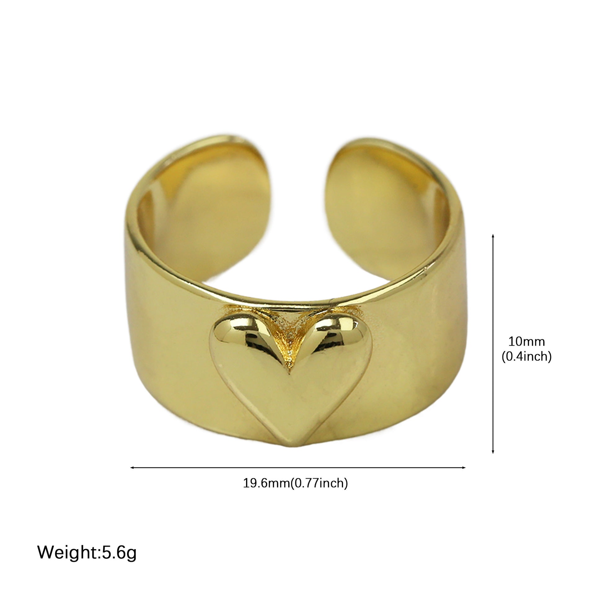 Wholesale Light luxury brass two-tone gold and silver love heart open ring