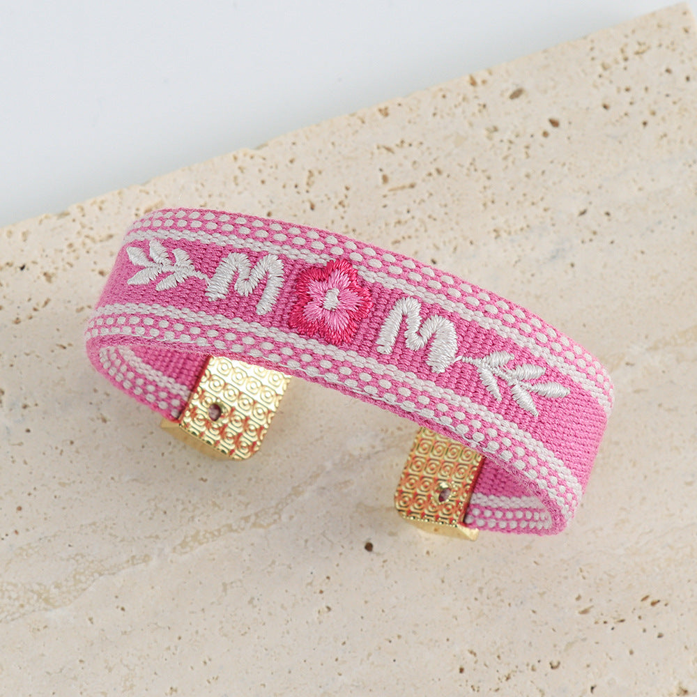 Wholesale  Mother's Day Letter Embroidery Woven Opening Bracelet
