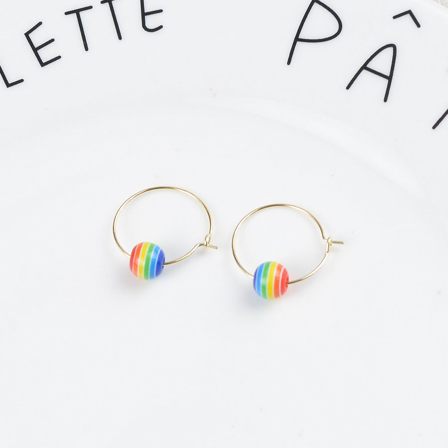 Wholesale Rainbow Stripe Round Beaded Earrings
