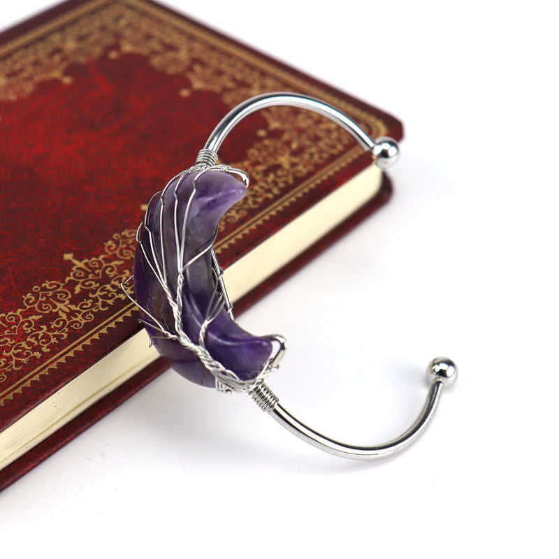 Wholesale Handmade Silver Wound Tree of Life Natural Stone Moon Bracelet Lucky Tree Bracelet ACC-BT-HanX004