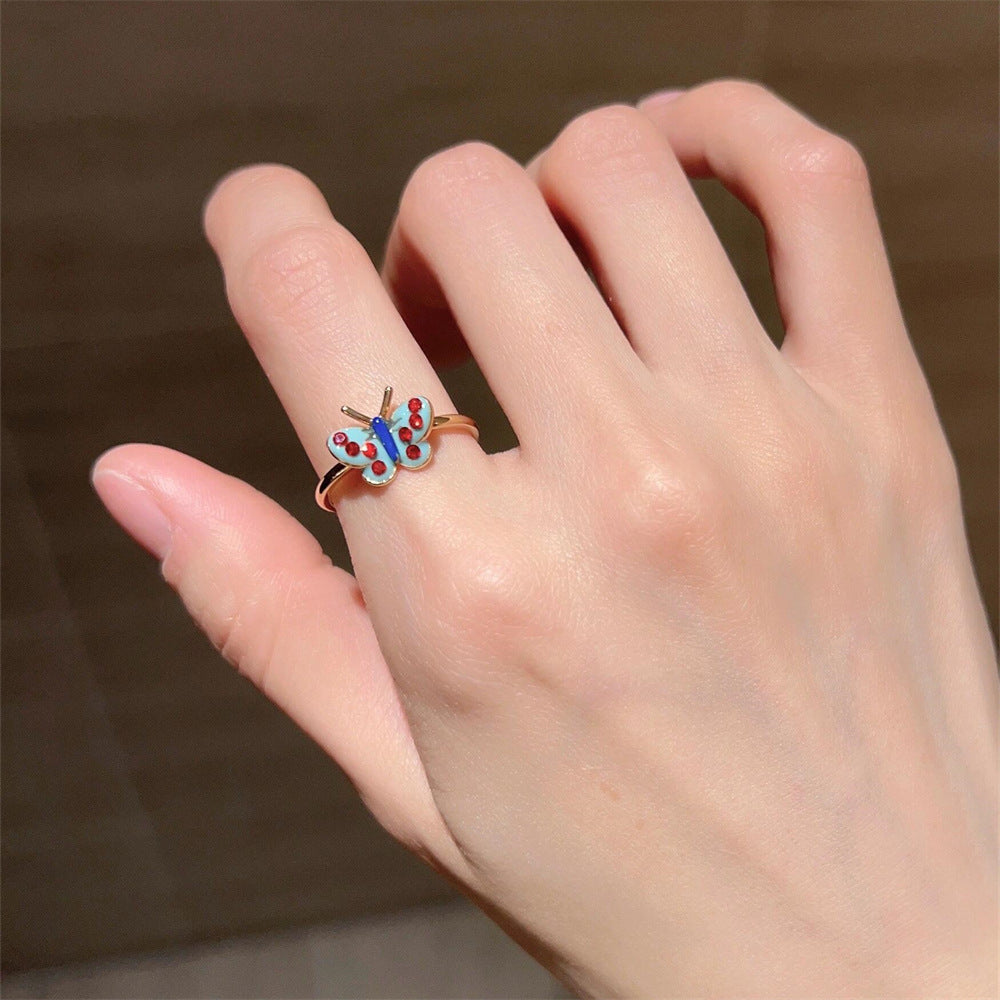 Wholesale Colorful Drip Enamel Butterfly Ring ACC-RS-Yues006