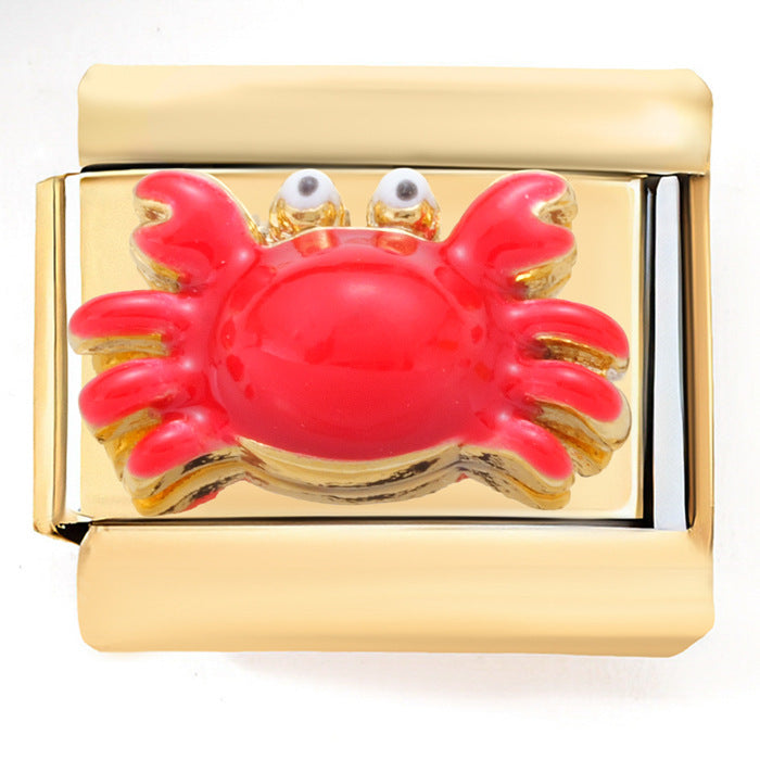 Wholesale Italian Charm Bracelet 9mm DIY  Flower Red Crab Bus Creative Stainless Steel Composable Bracelet