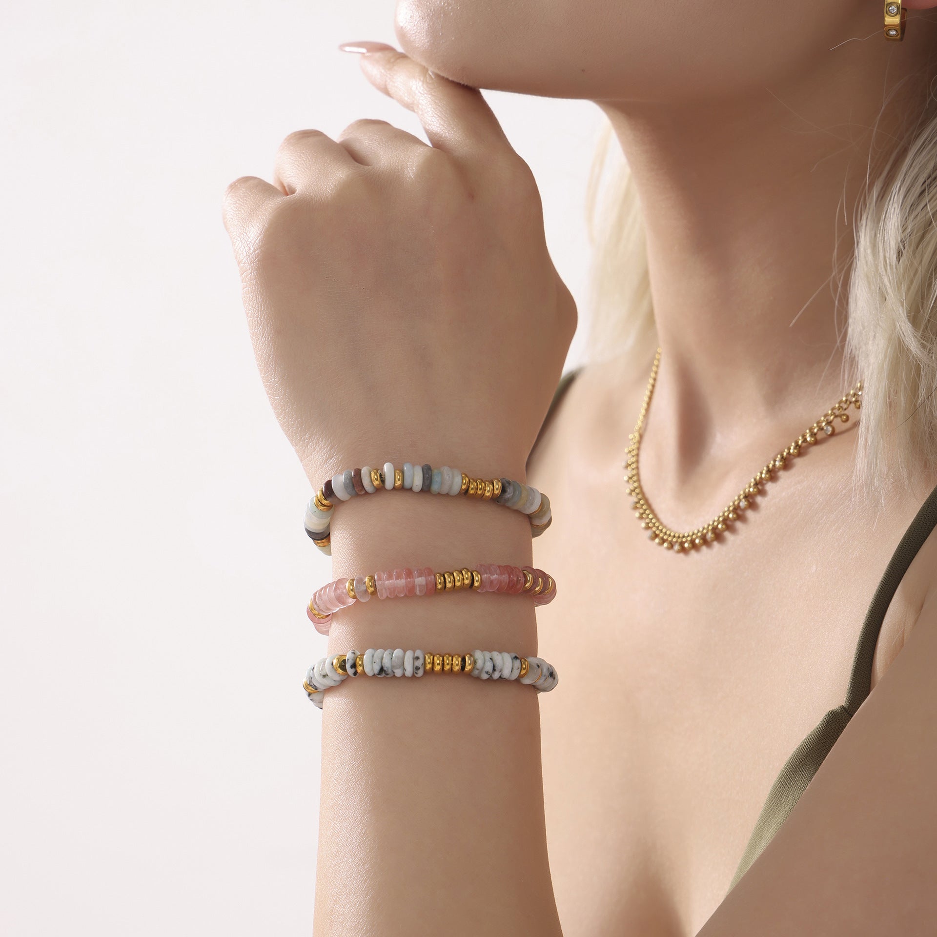 Wholesale Titanium Steel  Natural Stone Abacus Beads Bracelet