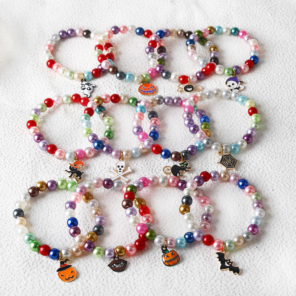 Wholesale Colorful Beaded Pumpkin Head Ghost Skull Halloween Bracelet ACC-BT-HX002