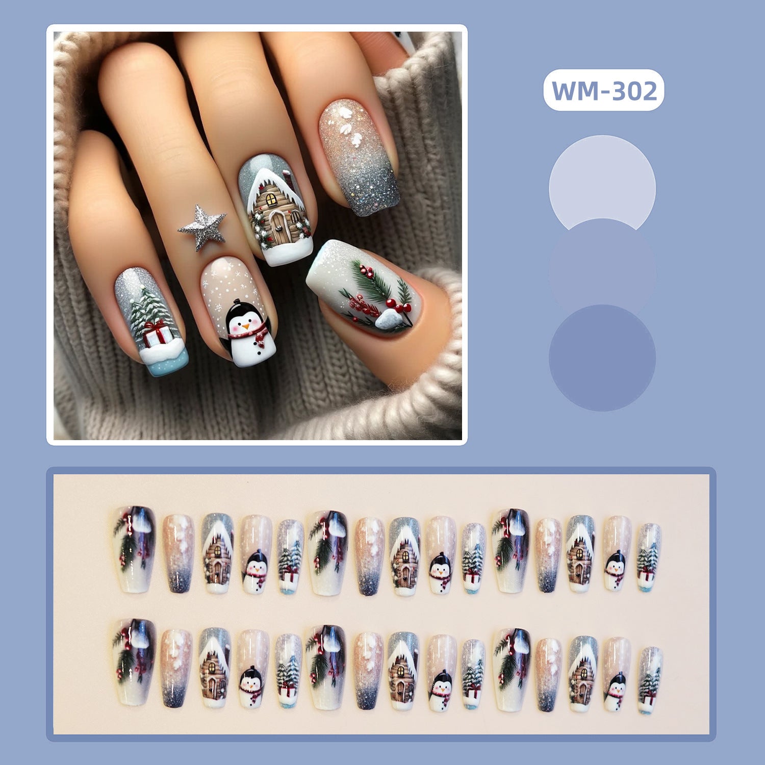 Wholesale 24 Pieces/ box Christmas Winter Cute Penguin Nails Kits Nail Stickers