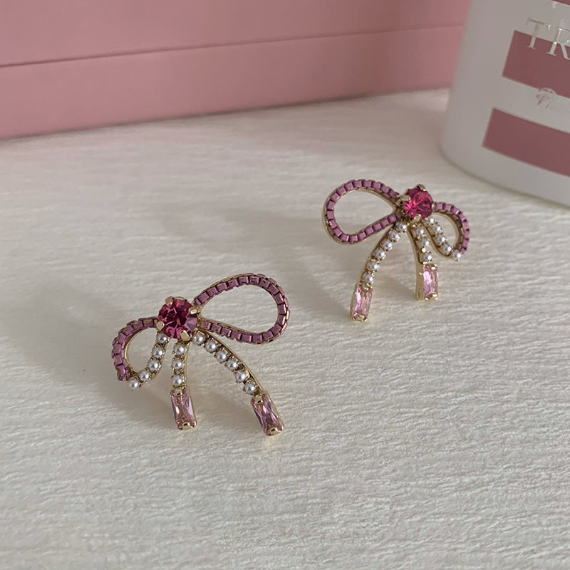 Wholesale Pink Bow Crystal Earrings Fashion Earrings ACC-ES-Mengx001
