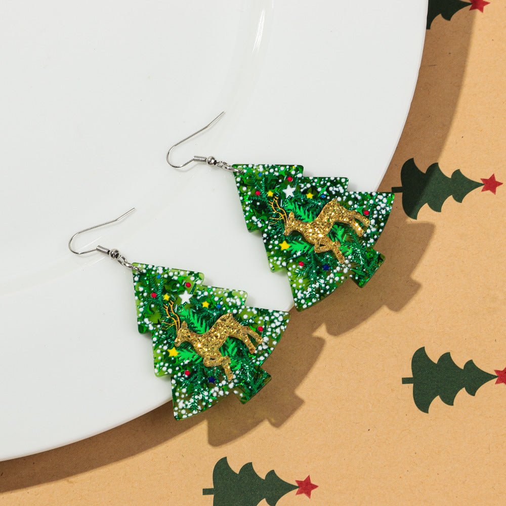 Wholesale Christmas Festival Snowflake Elk Christmas Tree Acrylic Earrings